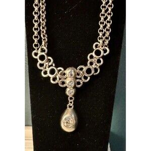 Vintage Y2K Cream Silver-Tone Multi-Strand Rhinestone Bib Statement Necklace